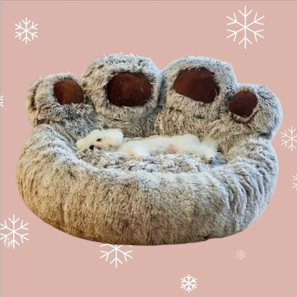 PET BED~Cozy Paw- Shaped~Furbaby~Anti Axiety Bed~Gray and Brown~NEW